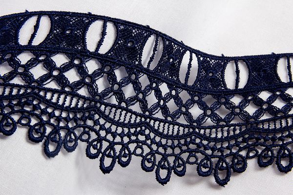 Кружево гипюр (плетёное) 62 мм / 10 м, т.синий, Gamma GGM-6201