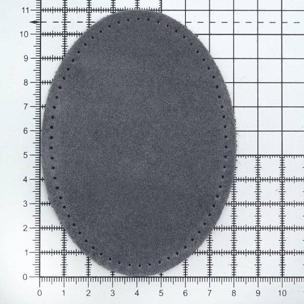 Заплатки пришивные из замши, овал 8х10,9см с перфорацией, 2 шт, 100% кожа, 26 серый, 59124