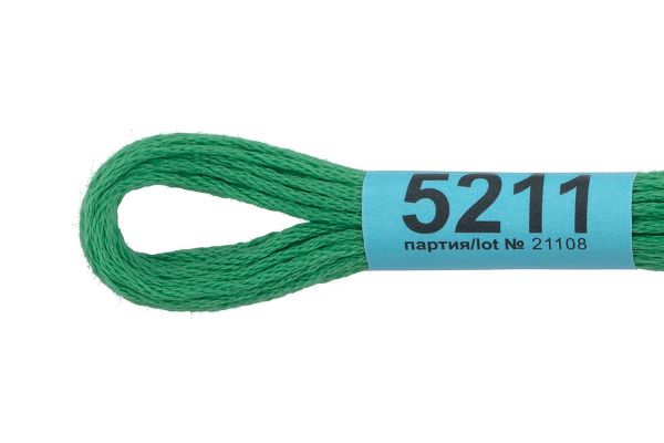 Мулине Gamma 100% хлопок, цв.5211 зеленый, 24 мотка по 8 метров