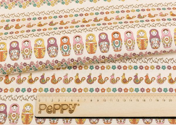 Ткань для пэчворка Peppy Крошки-матрешки, рулон 112 см / 5 метров, КМ-10 кремовый, Peppy