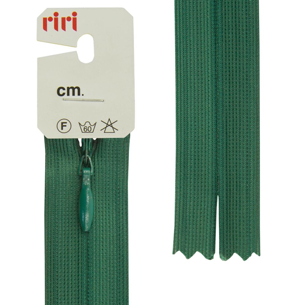 Молния скрытая (потайная) RIRI Т3 (3 мм), н/раз., 18 см, цв. тесьмы 2745, зеленый, упак. 5 шт