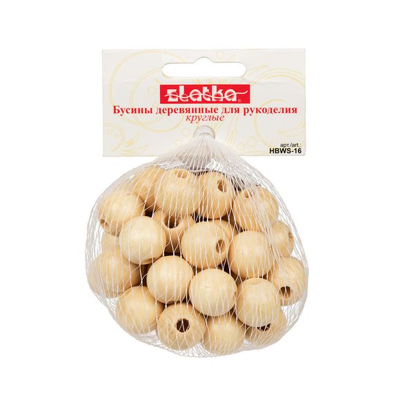 Бусины дерево ⌀16 мм, 500±30 шт, св. дерево, Zlatka HBWS-16