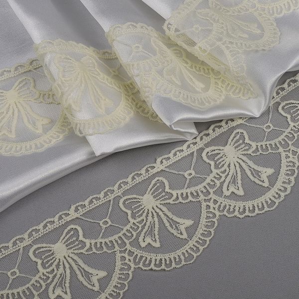 Кружево на сетке с матовой нитью с бантиками 60 мм, диз. 196, цв.молочный уп. 13.71 м, Kruzhevo