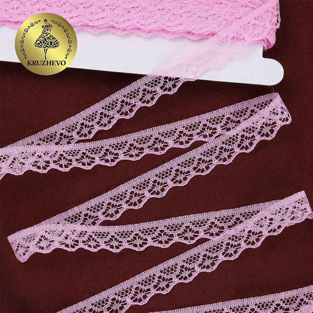 Кружево отделочное в стиле "трикотаж" 12 мм диз. 276, цв.12 розовый, уп. 27,4 м