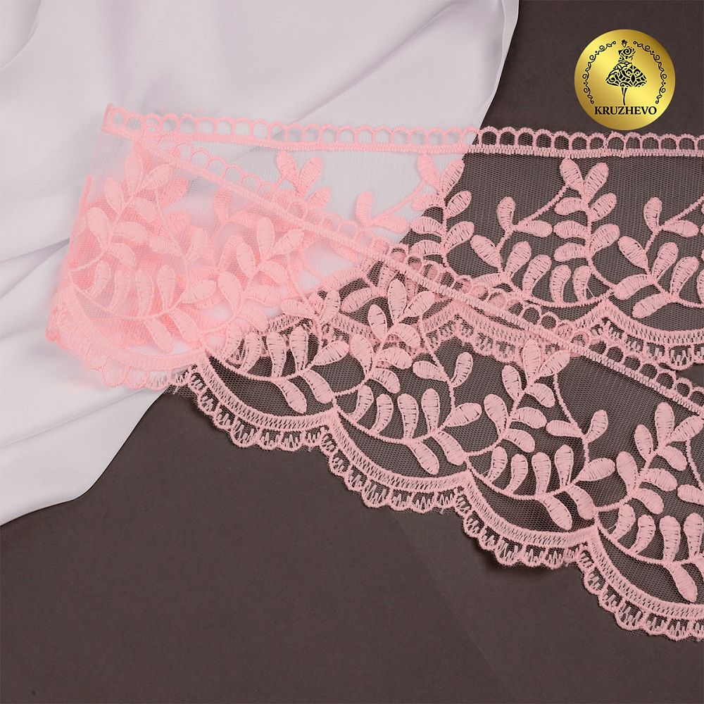 Кружево на сетке 85 мм, цв.R1815 розовый, уп.13.7м, Kruzhevo