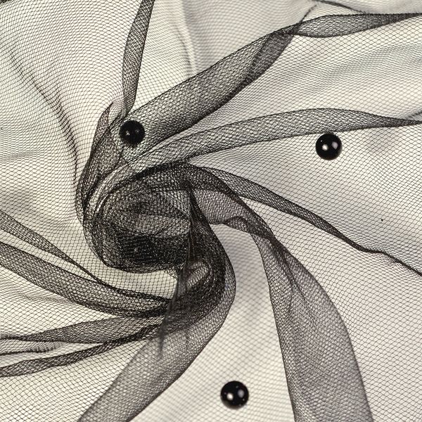 Фатин с бусинами 150 см / 15 метров, С223-01, цв.черный