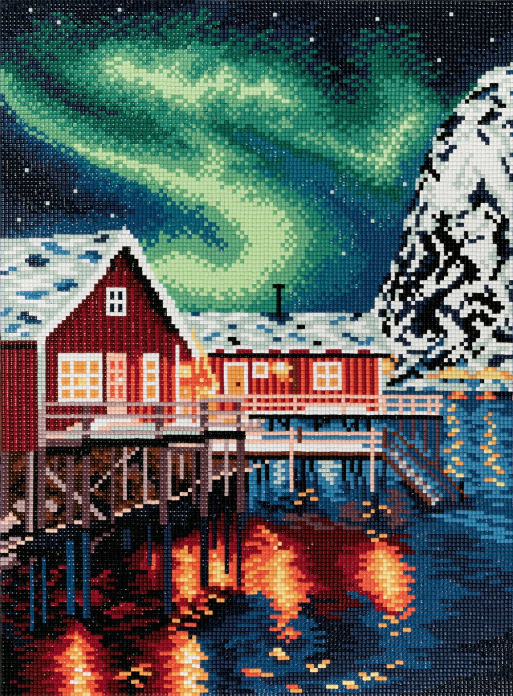 Алмазная (кристальная) мозаика Фрея, на подрамнике Полярное сияние, 30х40 см