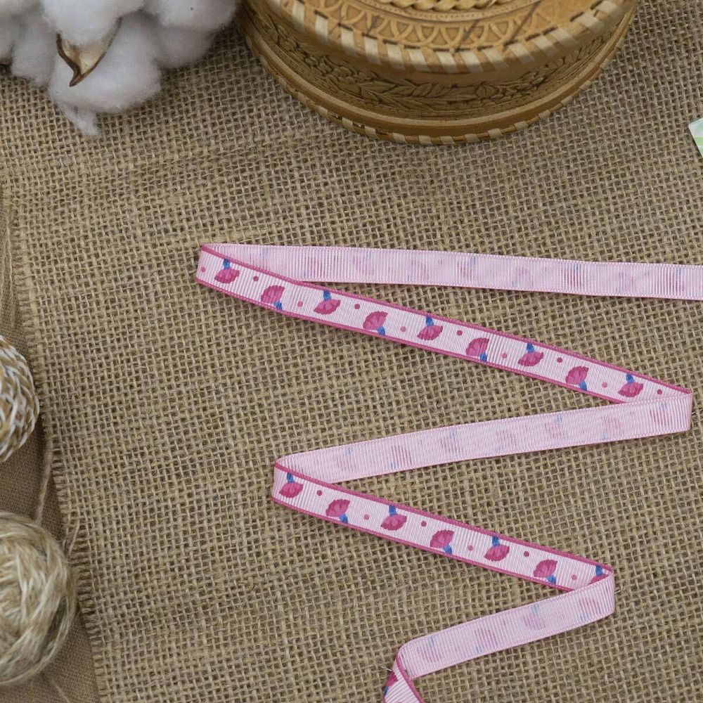 Лента репсовая (в рубчик) Гвоздики, 10 мм, 3м, розовый