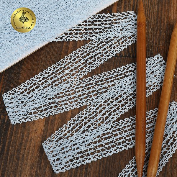 Кружево вязаное (тесьма) 25 мм / 10 метров, D1002, тонкая нить, цв.F183 голубой, Kruzhevo