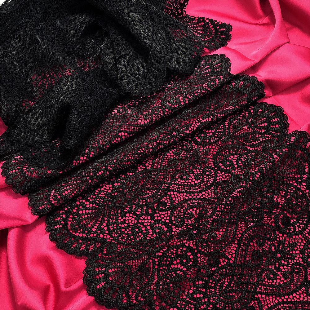 Кружево бельевое эластичное 240 мм / 25 м, 40992, цв.170 черный, Kruzhevo