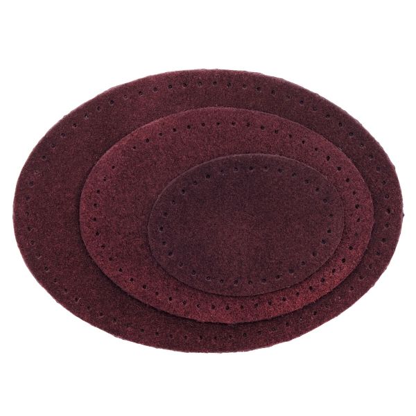 Набор заплаток пришивных из замши, овал 4х5,5см, 6х8,2см, 8х10,9см, с перфорацией, 3 шт (31 бордовый), 59404