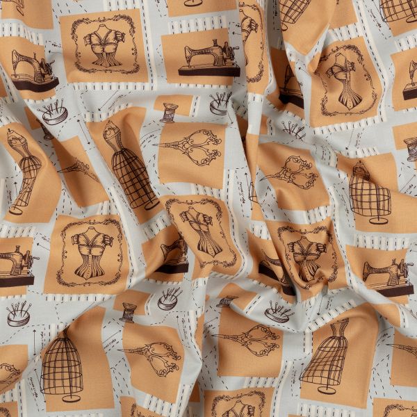 Ткань для пэчворка Peppy Век моды, рулон 112 см / 5 метров, ВМ-01 Панель серый, Peppy