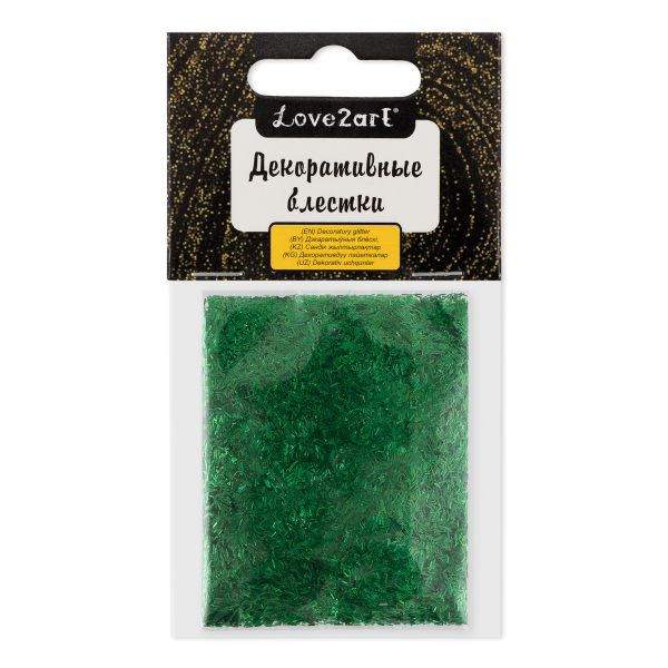 Блестки декоративные стружка 0.2х1.5 мм, 25 г (5х5 г), 4.5 мл, 35 зеленый/green, Love2art GLI-03