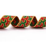 Лента (тесьма) жаккардовая 24.0 мм / 25±1 метров, рис.9615, Орнаменты и узоры народов севера, желтый-красный-зеленый, Gamma С3772Г17 рис.9615