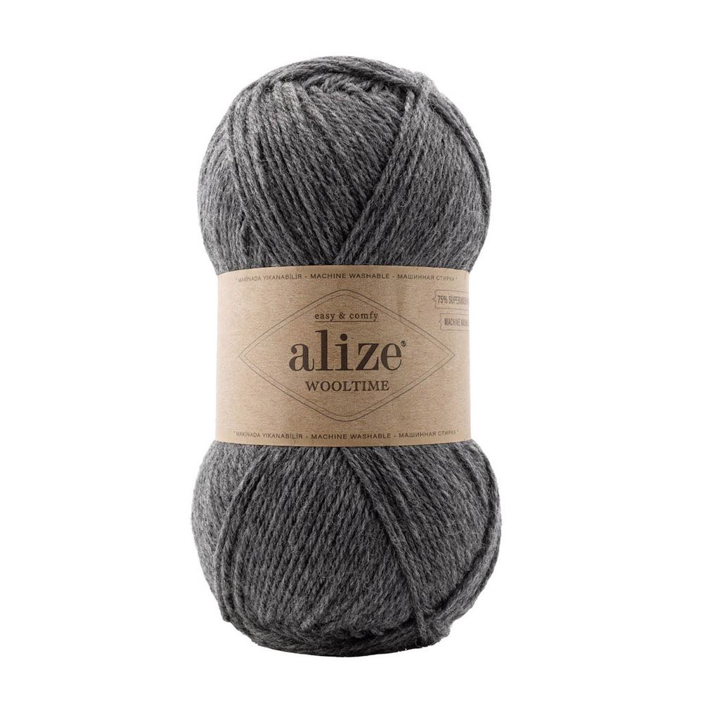 Пряжа Alize (Ализе) Wooltime / уп.5 мот. по 100 г, 200 м, 182 средне-серый меланж