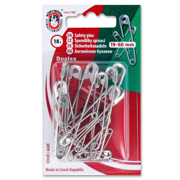 Булавки английские ассорти, 18 шт, никель, KOH-I-NOOR 55 (5110 №3/0-5)
