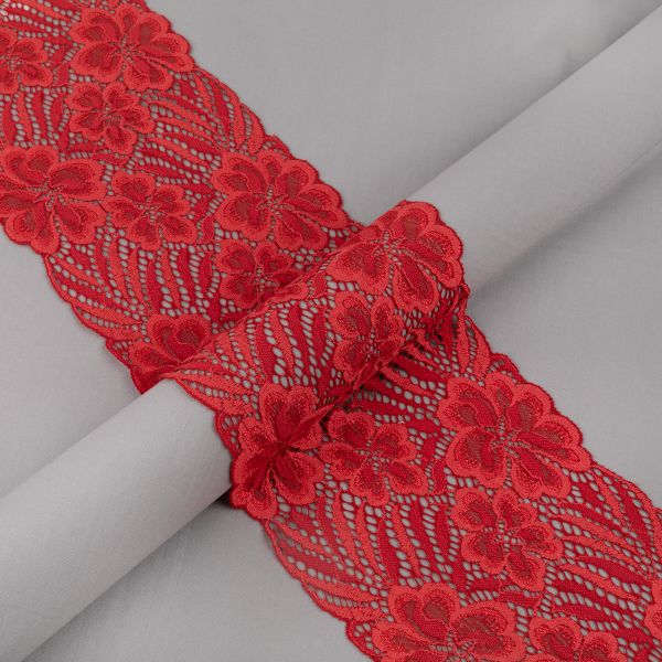 Кружево бельевое эластичное 160 мм / 3±0.2 метра, Турция, красный, Blitz