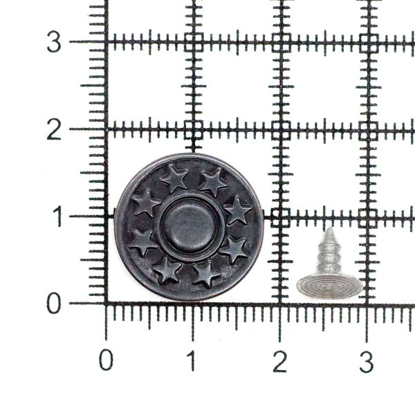 Пуговицы джинсовые ⌀17 мм, фиксированная ножка, сталь, 8 звезд, черный никель, 100 шт, New Star
