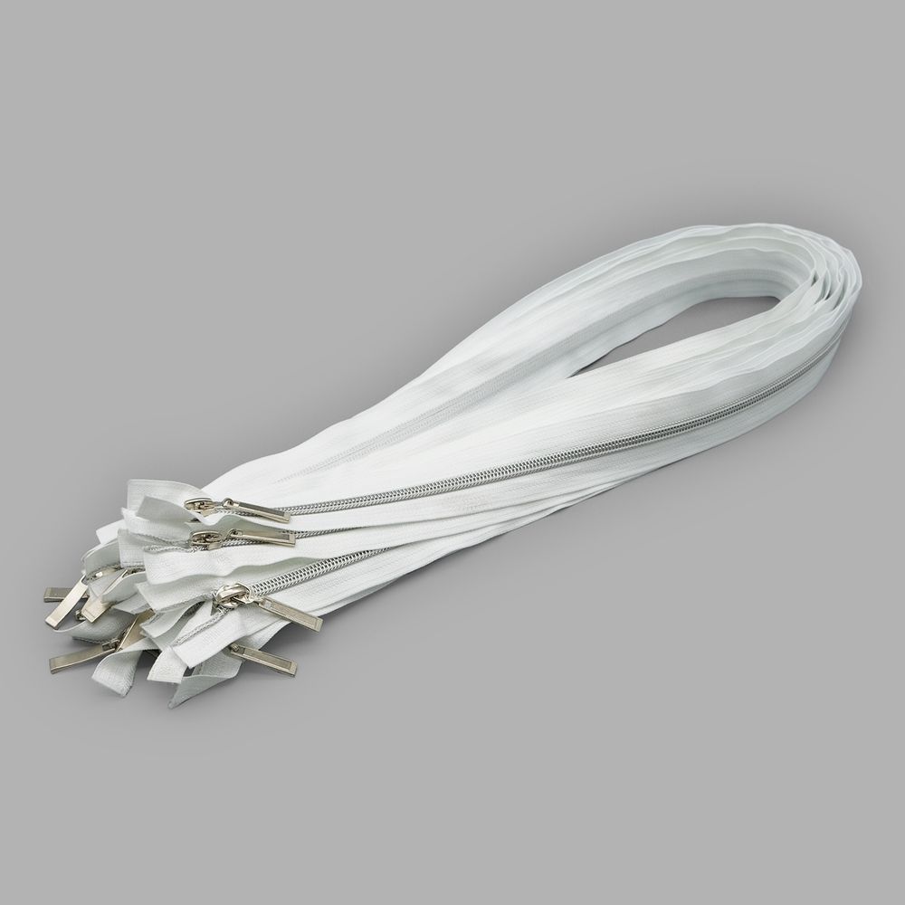 Молния спираль (витая) Т7 (7 мм) 2 зам., разъем., 85 см, никель / белый, 10 шт