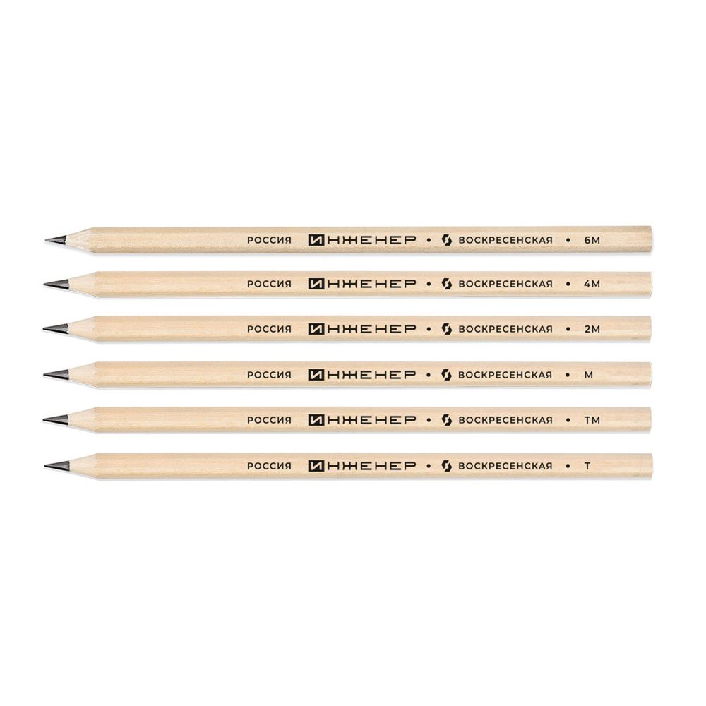 Карандаш чернографитный (набор) ИНЖЕНЕР ОПП ассорти 8х6 шт, 6М (6В), 4М(4В), 2М(2В), М(В), ТМ(НВ), Т(Н), ВКФ 6P-1240