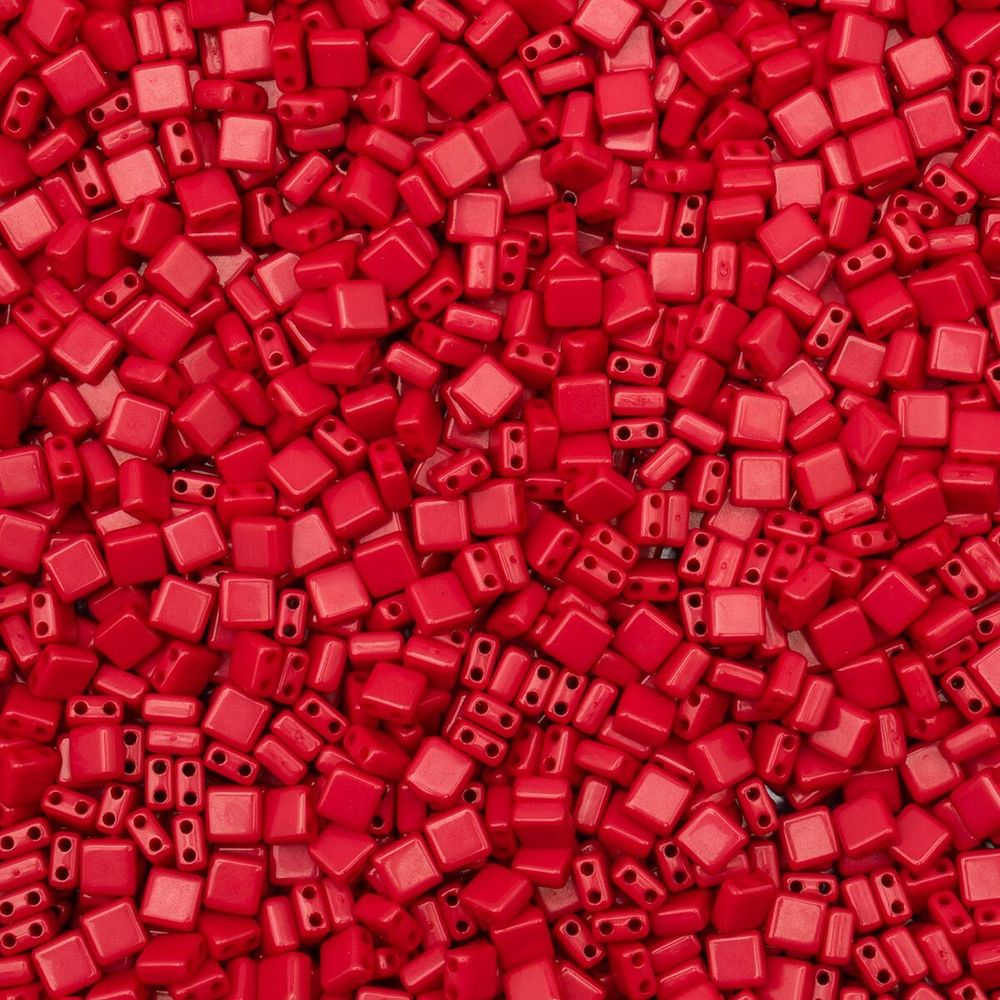 Бусины пластик 6х6х3 мм, 50 г, с двойным отверстием, плоский квадрат, 7 алый, Astra&Craft 7429