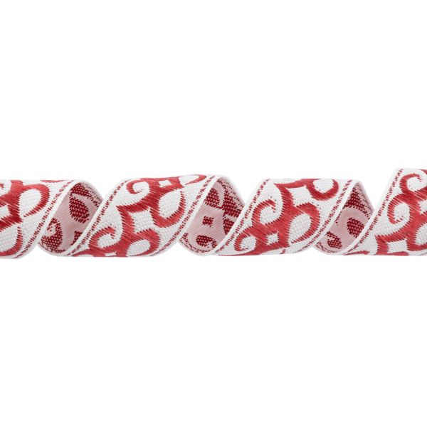 Лента (тесьма) жаккардовая 24.0 мм / 25 метров, Орнамент для северных народов, рис 9787 белый/бордо (№5), Gamma С3772