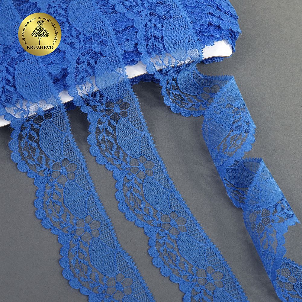 Кружево отделочное в стиле "трикотаж" 40 мм, 1661, цв.синий, 27,4м