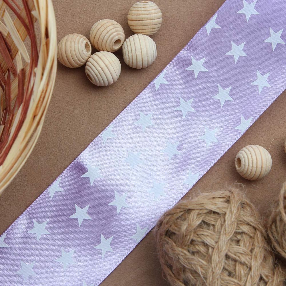 Лента атласная с рисунком 45.0 мм / 3 метра, Звездочки (сиреневый), Globus