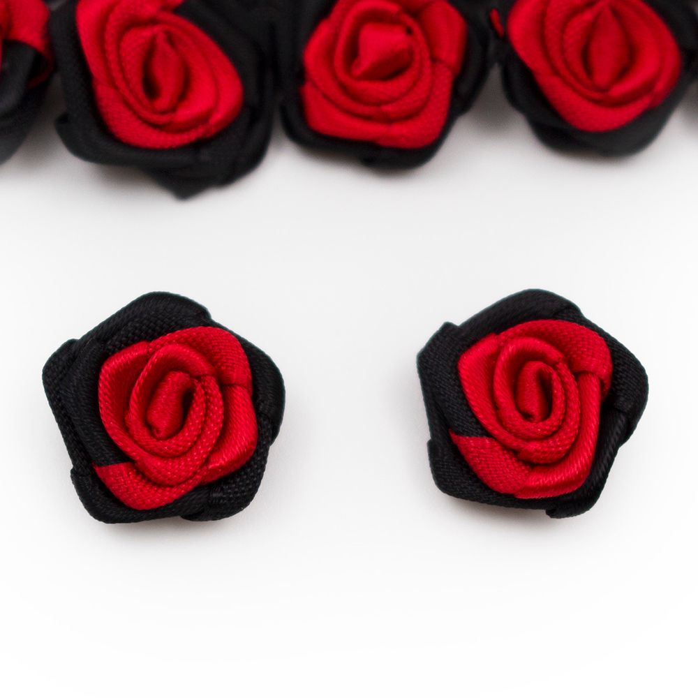 Цветок пришивной двухцветные Роза 15 мм, 250/030 красный/черный, 1 шт