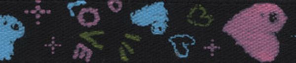 Лента атласная с рисунком 10.0 мм / 22.8±1 метра, H31/113 сердечки/черный, Gamma ALP-103