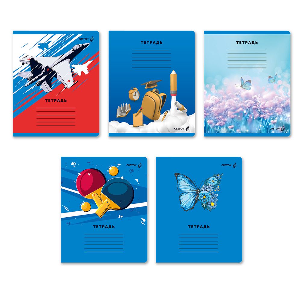 Тетрадь ученическая школьная, A5 12 л. на скобе 65 г/м², белизна 100% 25 шт линия, 01439 МИКС - Бесконечность, Светоч Т178