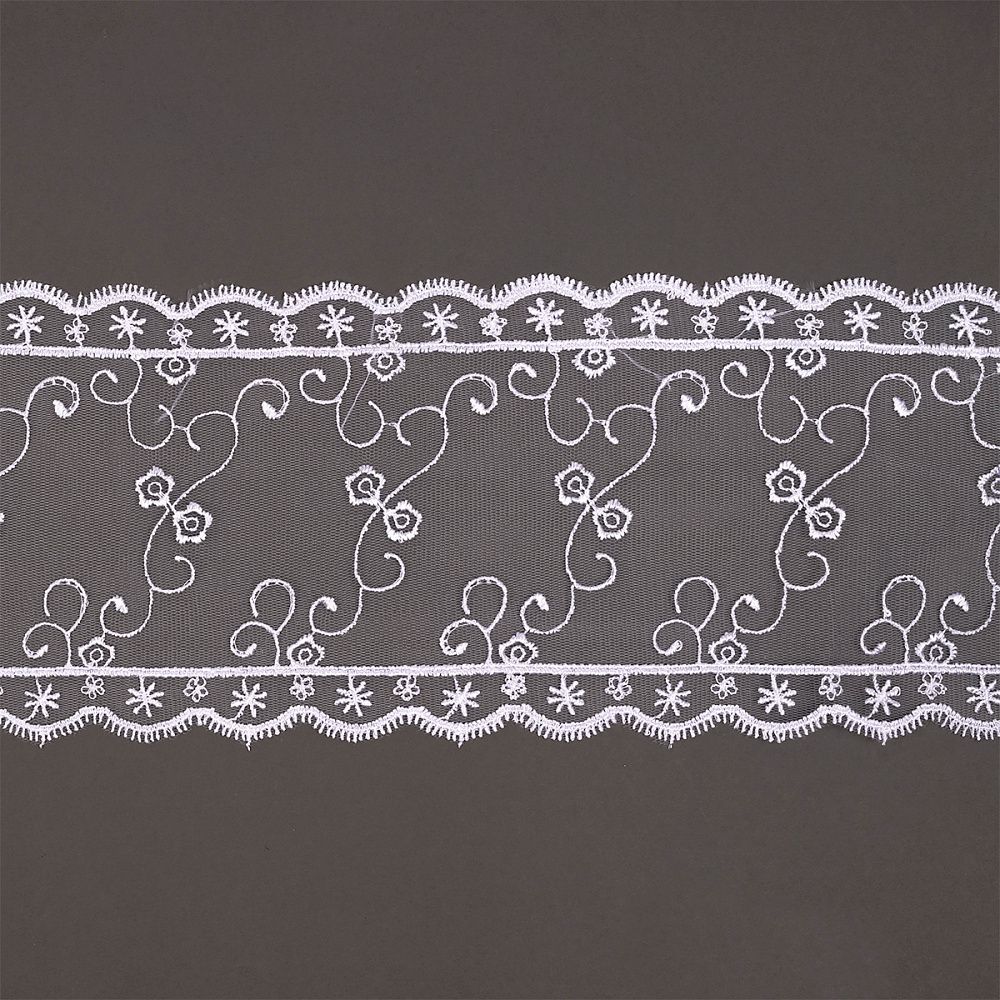 Кружево на сетке широкое 120 мм, цв.01 белый, уп.13.7м, Kruzhevo