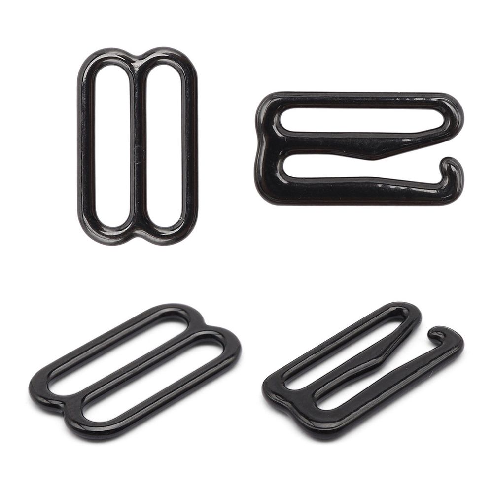 Набор крючки + регуляторы для бюстгальтеров металл 15 мм, (12 крюч., 6 регул.), черный