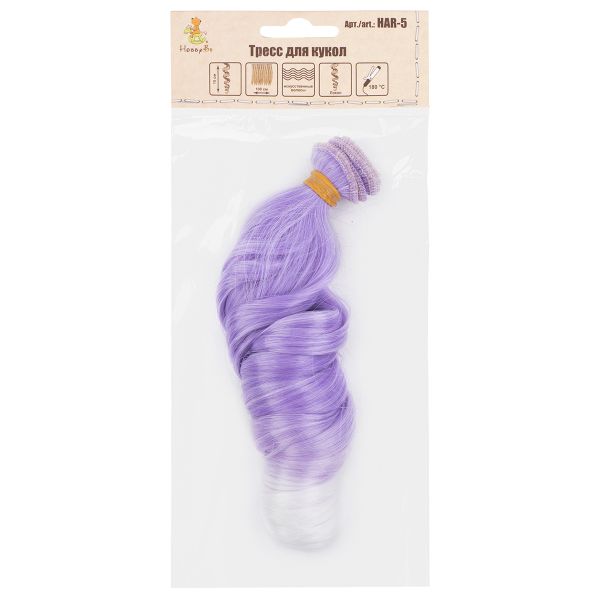 Трессы для кукол 15 см, 100 см, 38 г, 36 лавандовый, белый, HobbyBe HAR-5