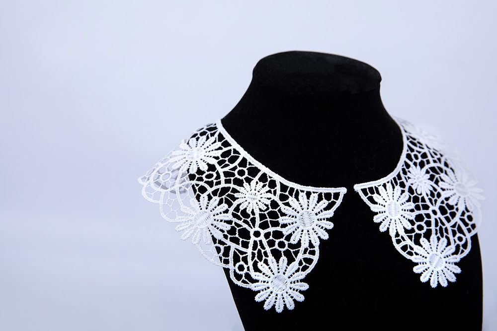 Пришивной кружевной воротник гипюр 6.5 см, 5 пар Турция, белый, Gamma VGM-65-05M