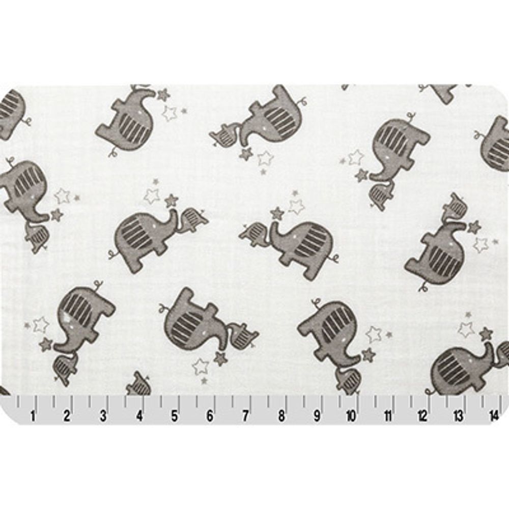 Ткань для пэчворка Peppy Embrace (марлевка), отрез 100х125 см, 120 г/м², elephants silver, Shannon Fabrics