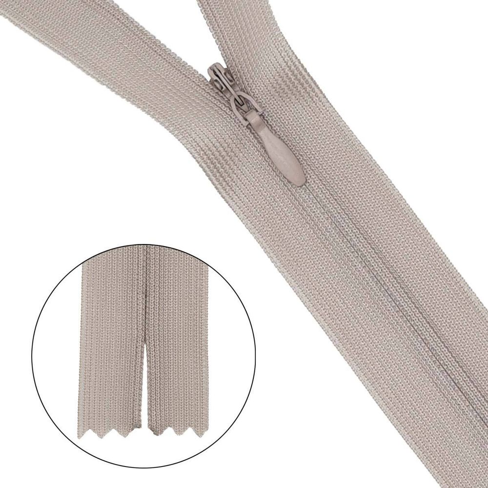 Молния потайная (скрытая) Т3 (3 мм) 1 зам., н/раз., 50 см, нейлон, 572 бело-серый, 10 шт