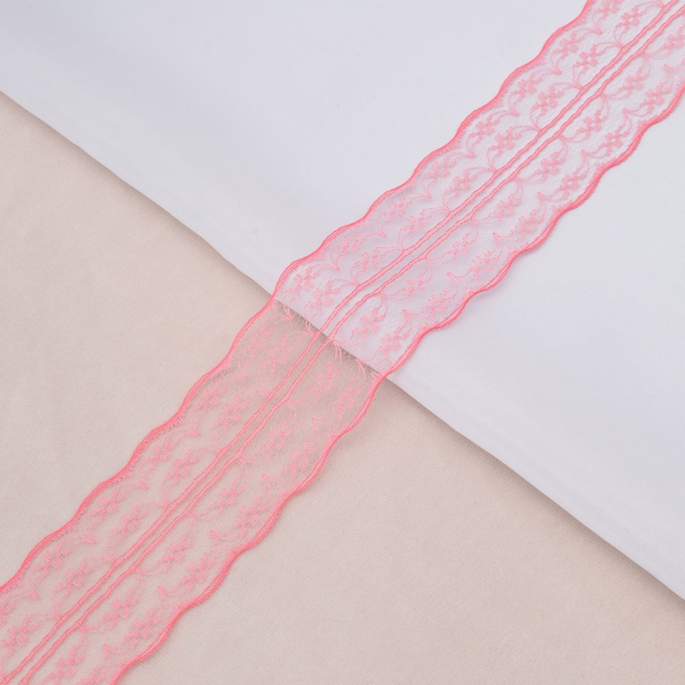 Кружево на сетке 45 мм / 3 метра ±4 см, ярко-розовый, 3AR3730