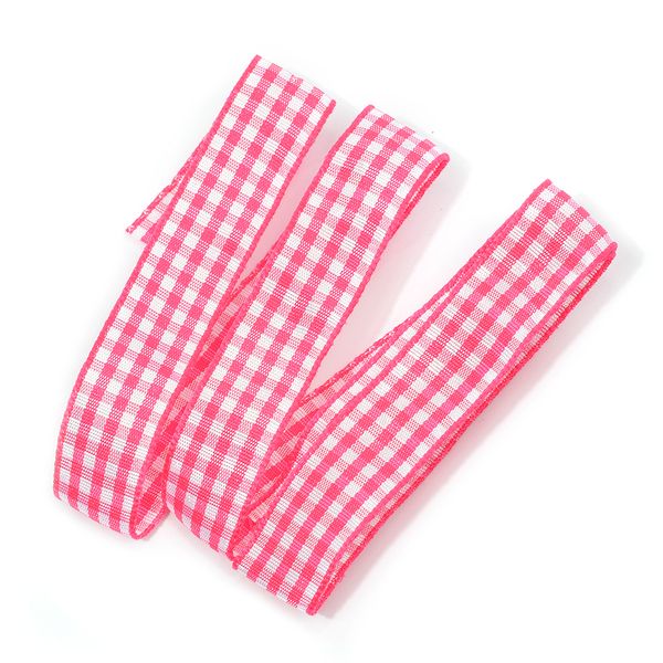 Лента тканевая с рисунком Клетка 15 мм, розовый/белый, уп. 20 м