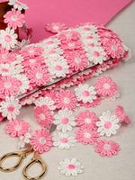 Кружево гипюр (плетёное) ромашка 25 мм / 13.71 метра, TBY.12243, цв.розовый+белый, Kruzhevo