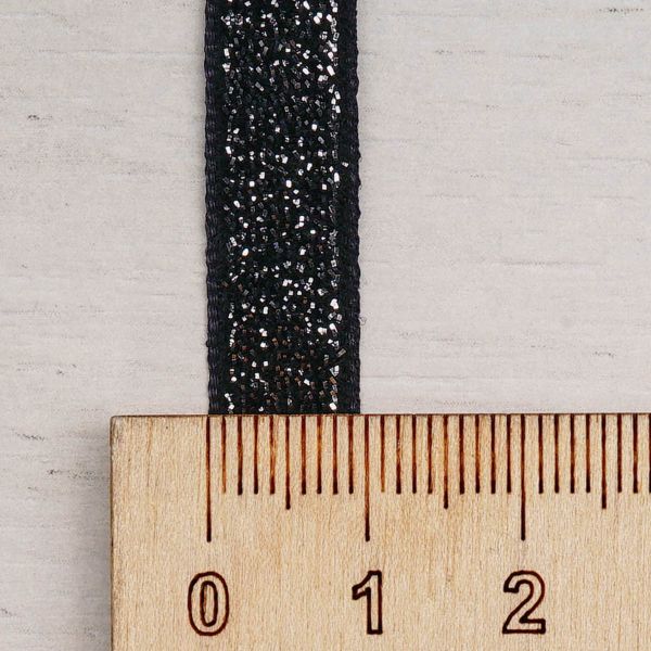 Лента бархатная (тесьма) с люрексом 10.0 мм / 32.9±2 метров, 03 черный