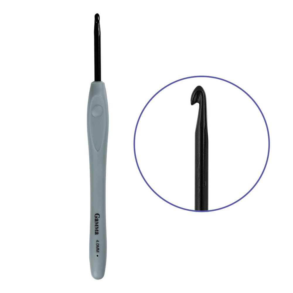 Крючок для вязания с прорезиненной ручкой ⌀4.0 мм, 16 см, алюминий, Gamma RH-BL