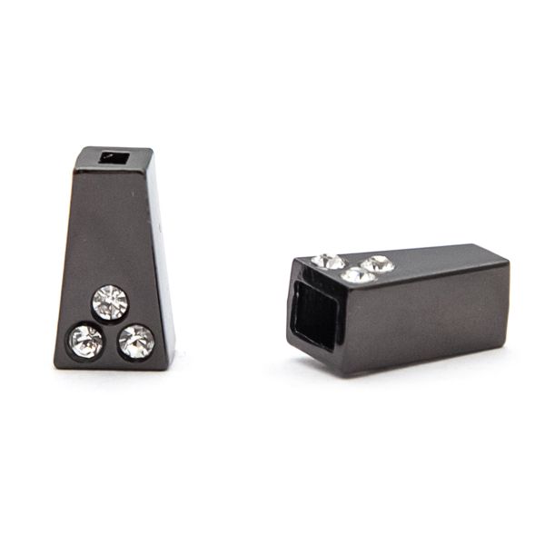 Наконечник для шнура металл колокол со стразами 4-хан, ⌀2,5/4 мм, 11х6,5 мм чер.никель, 10 шт