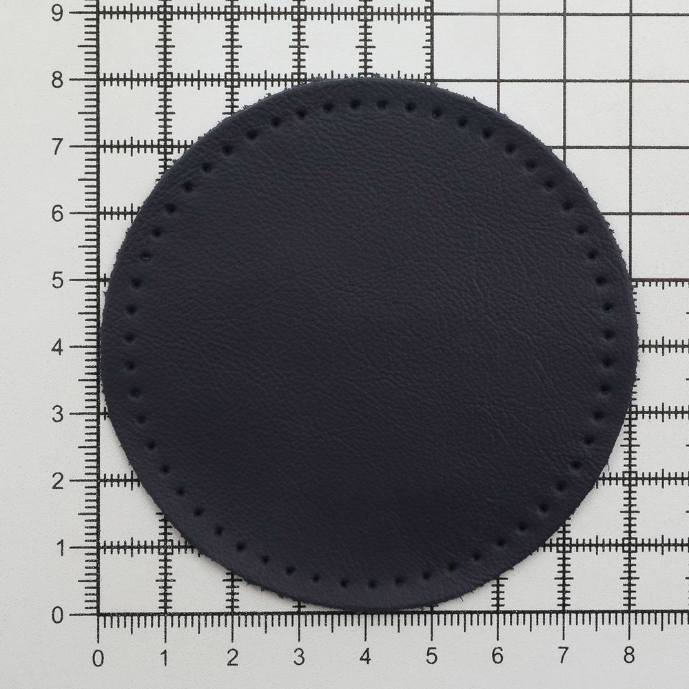 Заплатки пришивные из кожи, круг ⌀8см с перфорацией, 2 шт, 100% кожа, 05 темно-синий, 9121