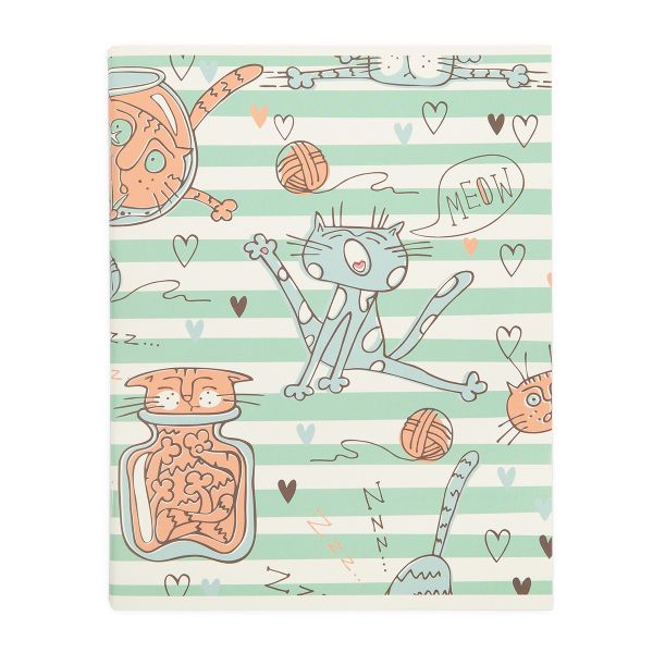 Тетрадь Забавные коты A5 96 л. на скобе 60 г/м², 6 шт, клетка, SVT 960321 05 Коты/бирюзовая полоска, Светоч