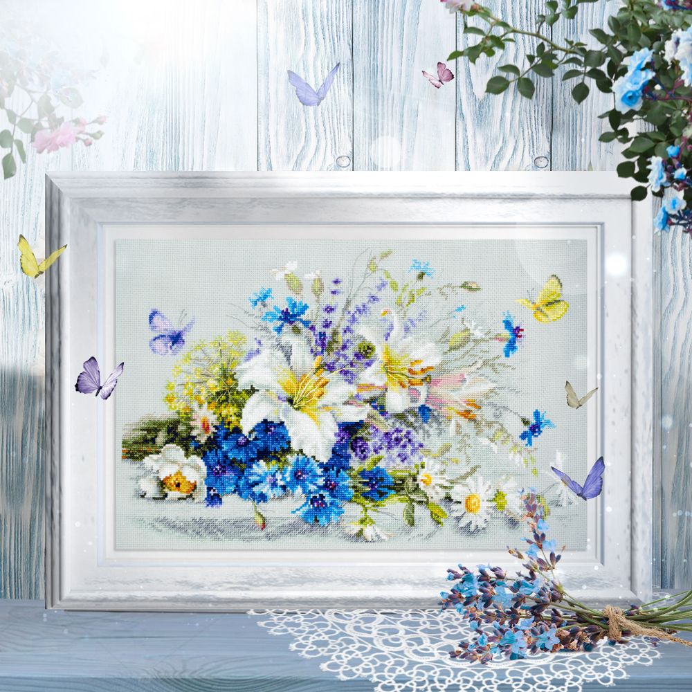 Набор для вышивания нитками Чудесная игла Premium 310-227, Нежный дуэт, 40х25 см