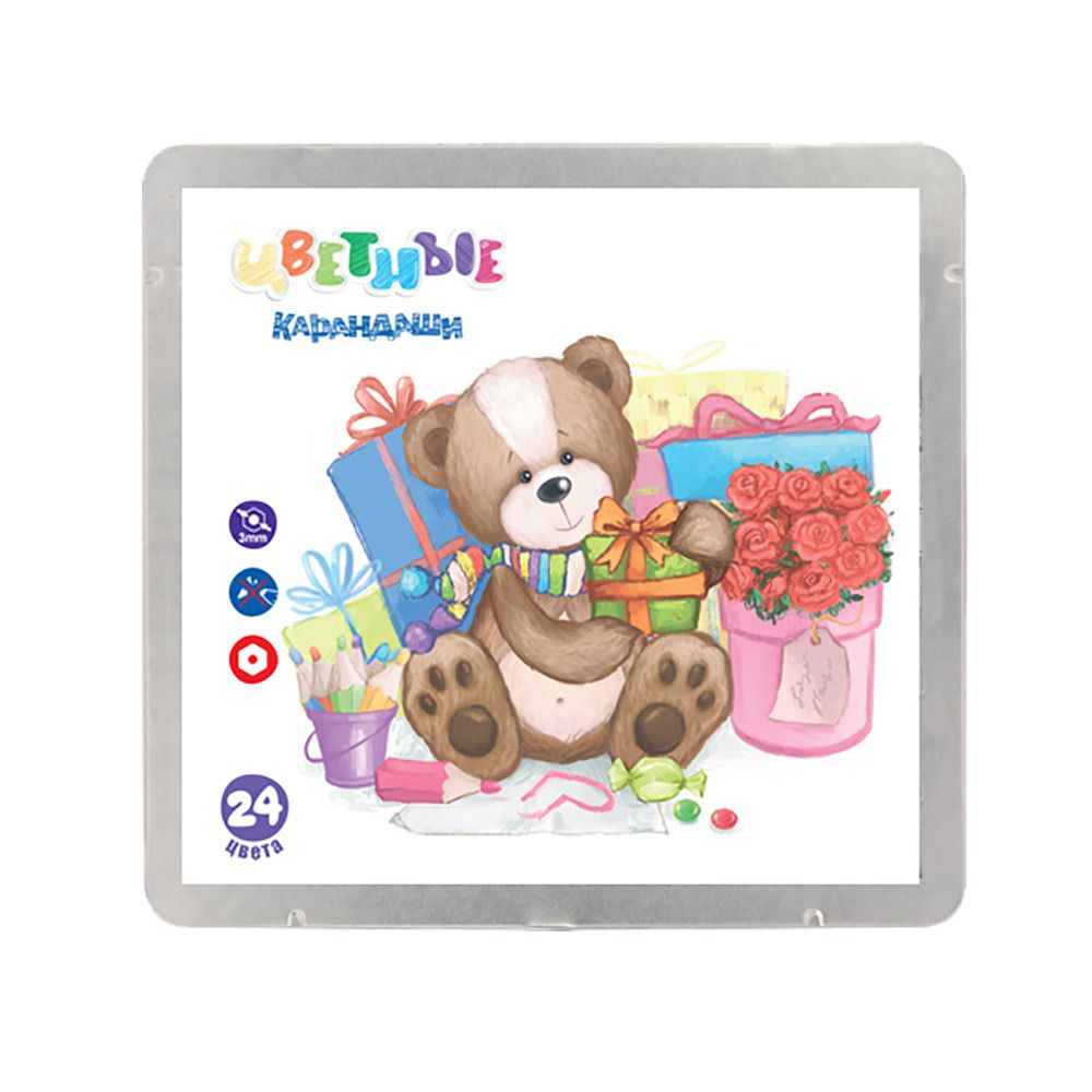 Набор цветных карандашей CPSM-9024 заточенный 2х24 цв, в металлической коробке, Мишка CPSM-9024 Набор цветных карандашей CPSM-9024 заточенный 2х24 цв, в металлической коробке, Мишка CPSM-9024