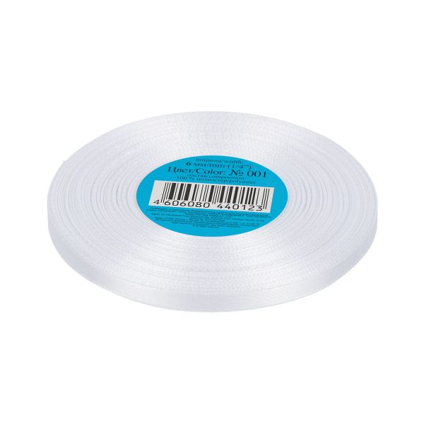 Лента атласная 1-сторонняя 6.0 мм / 33±2 метра, 001 белый, Gamma