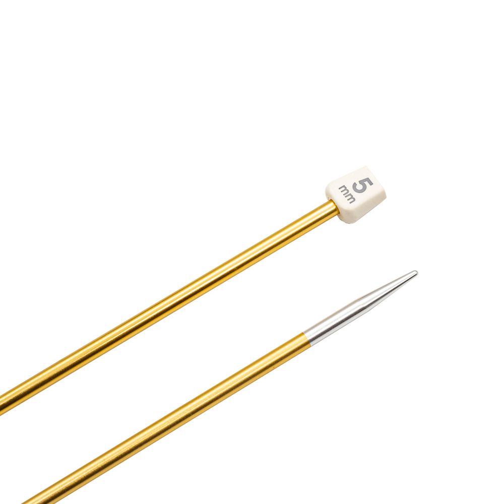 Спицы прямые со съемным наконечником Pony ⌀5,0 мм, 35 см, алюминий, цв.золото, 2 шт