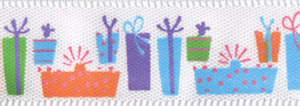 Лента атласная с рисунком 12.0 мм / 22.8±1 метра, W5/001 подарки/белый, Gamma ALP-125